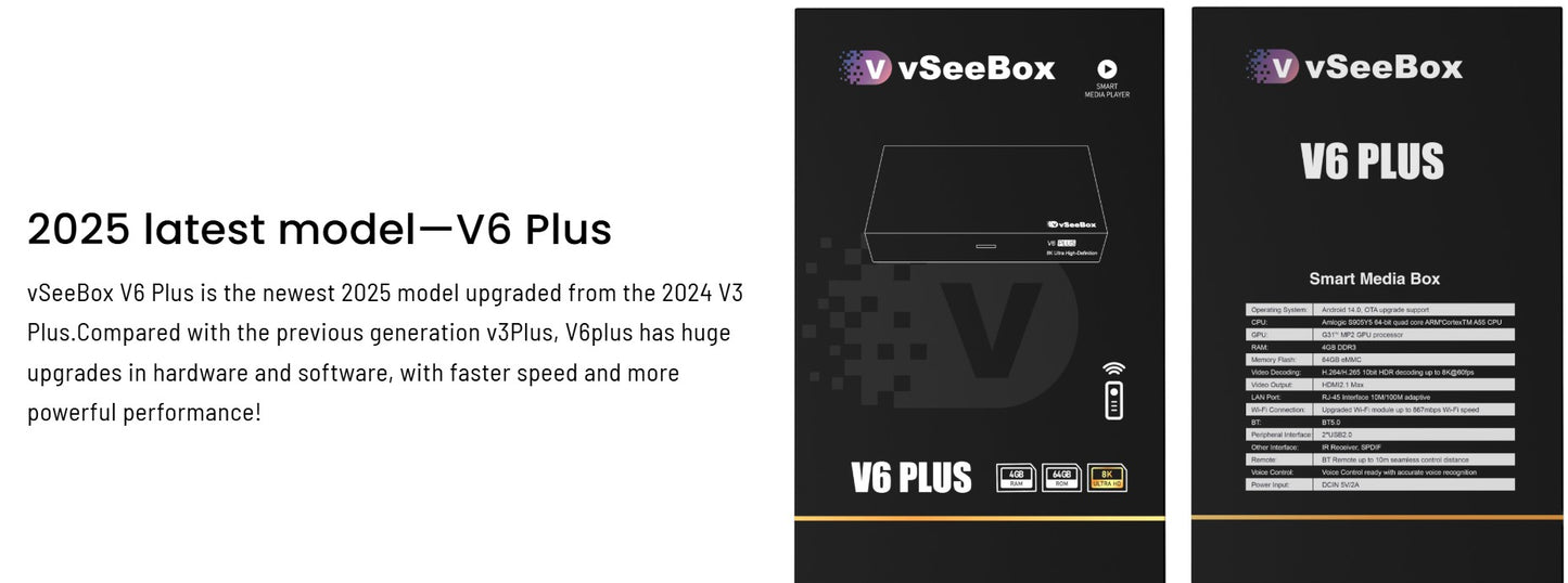 vSeeBox V6 Plus 8K streaming box retail packaging